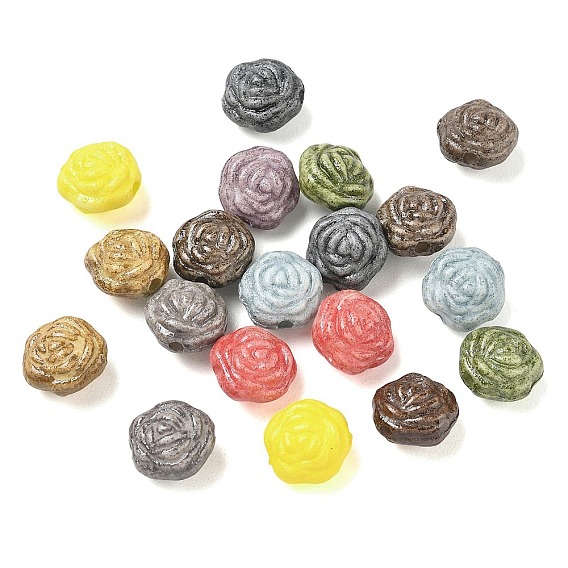 Vintage Handmade Porcelain Beads, Fancy Antique Glazed Porcelain, Rose
