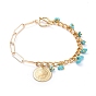 Iron Paperclip Chain Anklets, with Aluminum Curb Chains, Synthetic Turquoise Chips, 304 Stainless Steel Toggle Clasps, Coin Pendants