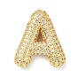 Rack Plating Brass Micro Pave Cubic Zirconia Pendants, Real 18K Gold Plated, Lead Free & Cadmium Free, Letter