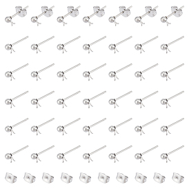 100шт. 304 фурнитура для сережек-гвоздиков с шариковым штифтом из нержавеющей стали, с петлей и 316 хирургическим стержнем из нержавеющей стали, 100 шт. 304 гайки ушные из нержавеющей стали