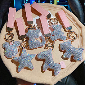 Sparkling Cartoon Animal Leather Keychain for Women's Fashion Car Keys Bag Pendant Gift