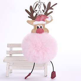 Christmas Santa Claus Plush Pom-Pom Keychain Bag Charm Reindeer Car Pendant Gift
