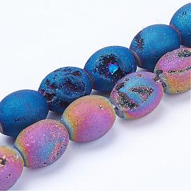 Electroplated Natural Druzy Geode Agate Bead Strands, Barrel