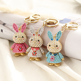 Zodiac color diamond cute rabbit creative alloy key chain pendant cartoon small gift