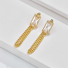 Chic Vintage Chain Link Zirconia Earrings with 14K Gold Plating for Women