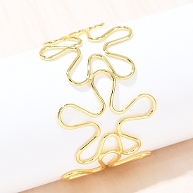 Полые латунные манжеты браслеты для женщин, цветок, стойки покрытие, долговечный, без кадмия и без свинца