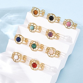 304 открытые манжеты из нержавеющей стали, Кольца из натуральных камней для женщин, ионное покрытие (ip)