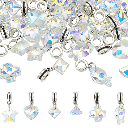 36шт 6 стиль стеклянные европейские подвески-шармы, со сплавочной фурнитурой, разнообразные, античное серебро