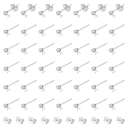 100шт. 304 фурнитура для сережек-гвоздиков с шариковым штифтом из нержавеющей стали, с петлей и 316 хирургическим стержнем из нержавеющей стали, 100 шт. 304 гайки ушные из нержавеющей стали