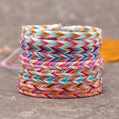 Wax Ropes Braided Woven Cord Bracelet, Ethnic Tribal Adjustable Bracelet for Women