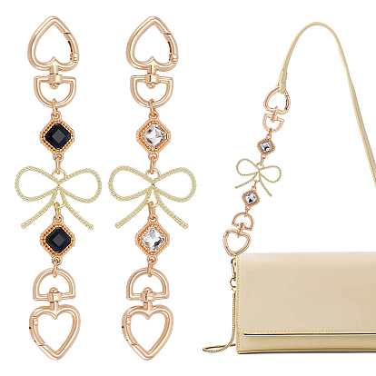 2шт. 2 цвета сплав стразы ромб бант цепочки для удлинения сумки, с сердечными застежками, для замены мешка, золотые