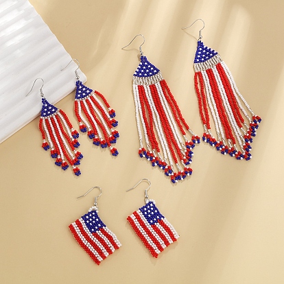 Colorful Glass Beaded Dangle Earrings for Independence Day