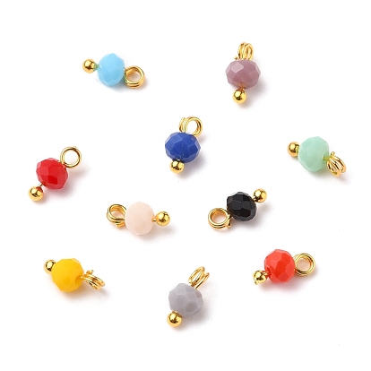 Faceted Glass Beads Pendants, with Brass Ball Head Pins, Rondelle