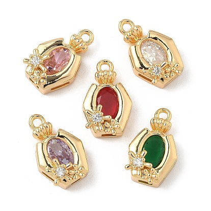 Латунные микро проложить кубического циркония подвески, овальные с цветком, реальный 18 k позолоченный