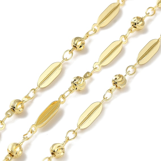 Цепи с овальными звеньями из латуни, с рифленой круглой бусиной, пайки, с катушкой, без кадмия и без свинца