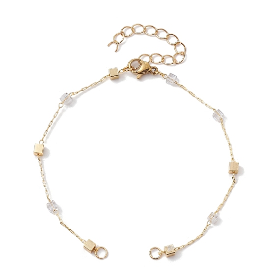 Handmade Cube Brass Link Chain Bracelet Making, with Lobster Claw Clasp, Fit for Connector Charms