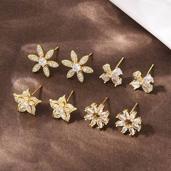 Серьги-гвоздики из латуни с микро-паве и прозрачным фианитом, стойки покрытие, долговечный, без кадмия и без свинца