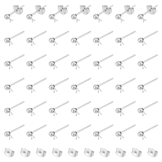 100шт. 304 фурнитура для сережек-гвоздиков с шариковым штифтом из нержавеющей стали, с петлей и 316 хирургическим стержнем из нержавеющей стали, 100 шт. 304 гайки ушные из нержавеющей стали