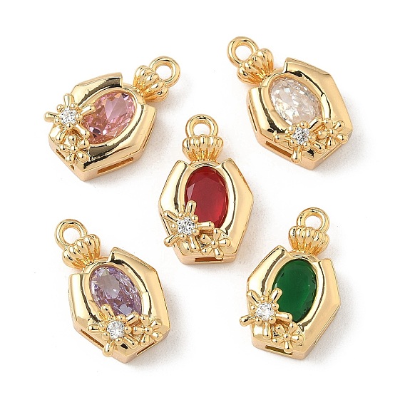 Латунные микро проложить кубического циркония подвески, овальные с цветком, реальный 18 k позолоченный