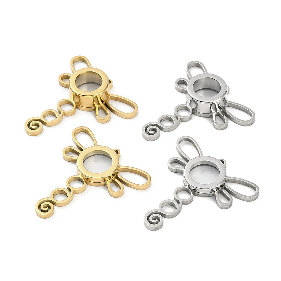 Ионное покрытие (IP) 304 медальон из нержавеющей стали, большие подвески, со стеклом, очарование стрекозы