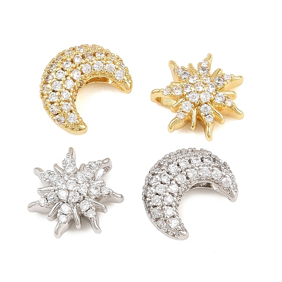 Brass Micro Pave Cubic Zirconia Pendants, Sun/Moon Charms, Rack Plating, Long-lasting Plated, Cadmium Free & Lead Free