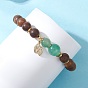 Натуральные зеленые авантюрины и круглые деревянные бусины, эластичные браслеты, Браслеты с подвесками в виде листьев из латуни для женщин и девушек, золотые