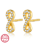925 Sterling Silver Rhinestone Stud Earrings, Real 18K Gold Plated, with with S925 Stamp