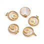 Brass Micro Pave Clear Cubic Zirconia Pendants, with Shell and Jump Rings, Flat Round with Star