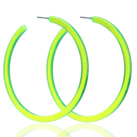 Neon Glow Acrylic Hoop Earrings - Hypoallergenic C-Shaped Ear Studs for Summer Parties