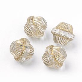 Plating Transparent Acrylic Beads, Golden Metal Enlaced, Bicone