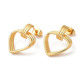 Rack Plating Brass Hollow Heart Dangle Stud Earrings, Long-Lasting Plated
