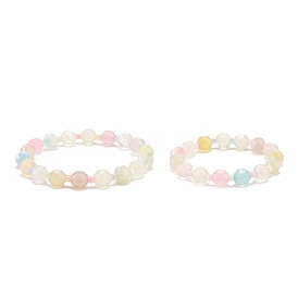 Natural Agate Round Beaded Stretch Bracelet with Glass Seed, Gemstone Jewelry