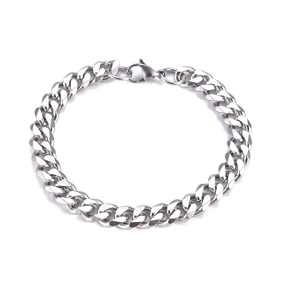 Men's 667 Stainless Steel Cuban Link Chain Bracelets, with 304 Stainless Steel Lobster Claw Clasps
