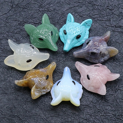 Gemstone Carved Fox Head Figurines, for Home Office Desktop Feng Shui Ornament