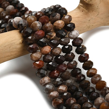 Природные окаменелое дерево бисер пряди, граненые, рондель