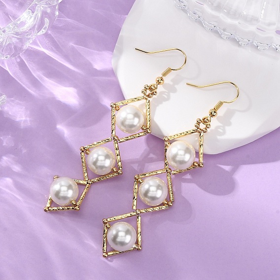 Латунь болтаться серьги, ромб, с латунными крючками для сережек и бусинами из ракушек