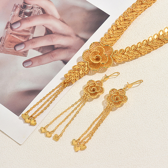 Элегантные серьги и колье из сплава с ажурными цветочными кисточками для женщин.