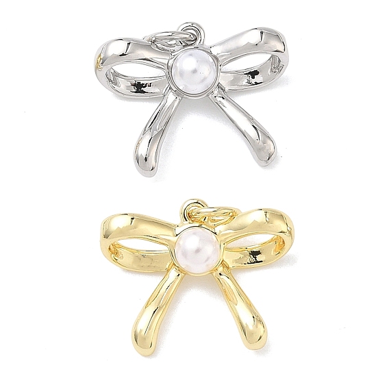 Подвески из искусственного жемчуга из латуни и АБС, очарование бантом, долговечный, без кадмия и без свинца, стойки покрытие