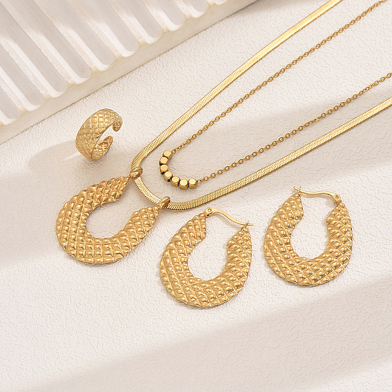 Серьги-кольца из нержавеющей стали в форме подковы, двухслойные ожерелья и комплекты колец-манжет для женщин