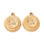 304 Stainless Steel with Crystal Rhinestone Pendants, Ion Plating(IP), Flat Round with Moon Charms