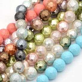 Redondo shell hebras de perlas de perlas, facetados