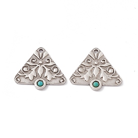 Synthetic Turquoise Pendants, Triangle Charms with Floral, with Rack Plating Alloy Findings