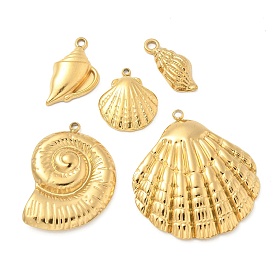 304 Stainless Steel Pendants, Shell Charm, Golden