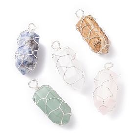 Natural Gemstone Pointed Pendants, with Copper Wire Wrapped, Bullet
