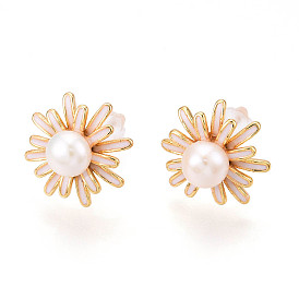 Серьги-гвоздики из натурального жемчуга в форме цветка из латуни, с 925 штырями стерлингового серебра