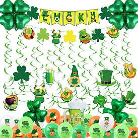 Saint Patrick's Day Theme Paper Party Decoration Kit, Including Banner Flag, Balloon, Swirl Streamers for Party Home Decoration