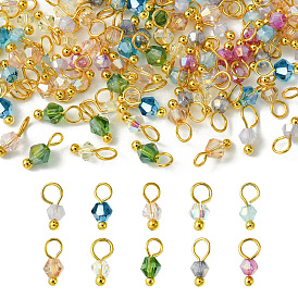 100pcs breloques en verre bicône à facettes, avec boucles en laiton doré