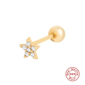 925 Sterling Silver Threaded Star Stud Earrings with Full Diamond, Mini Ear Piercing Jewelry in European and American Style