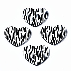 3D Printed Acrylic Pendants, Heart with Zebra Stripe Pattern, Black and White