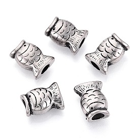 304 бусины европейского стиля из нержавеющей стали с крупными отверстиями, рыба
